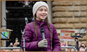 Greta Thunberg at one of her many campaigns