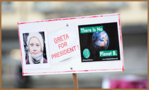 Taken from protest. Autistic Greta Thunberg for president