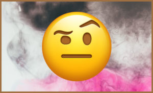 Frustrated emoji on pink and black smoke