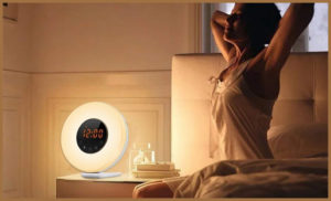 A woman waking up to an LED Alarm Clock