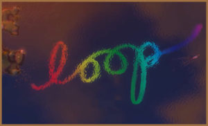 The word Loop written in water using rainbow colours