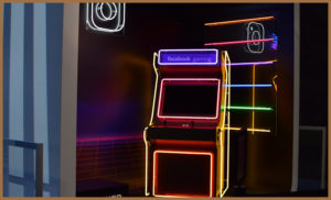 A neon arcade cabinet