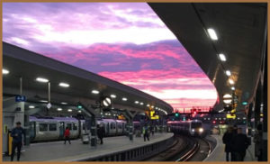 A red sky in the morning over London Bridge train station