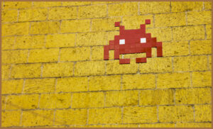Spaceship graffiti from Space Invaders the game