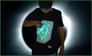An autistic boy with a glow in the dark t-shirt