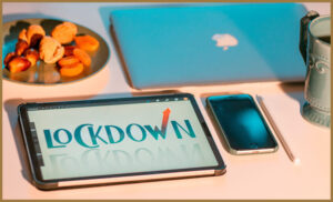 A tablet with the word lockdown on it